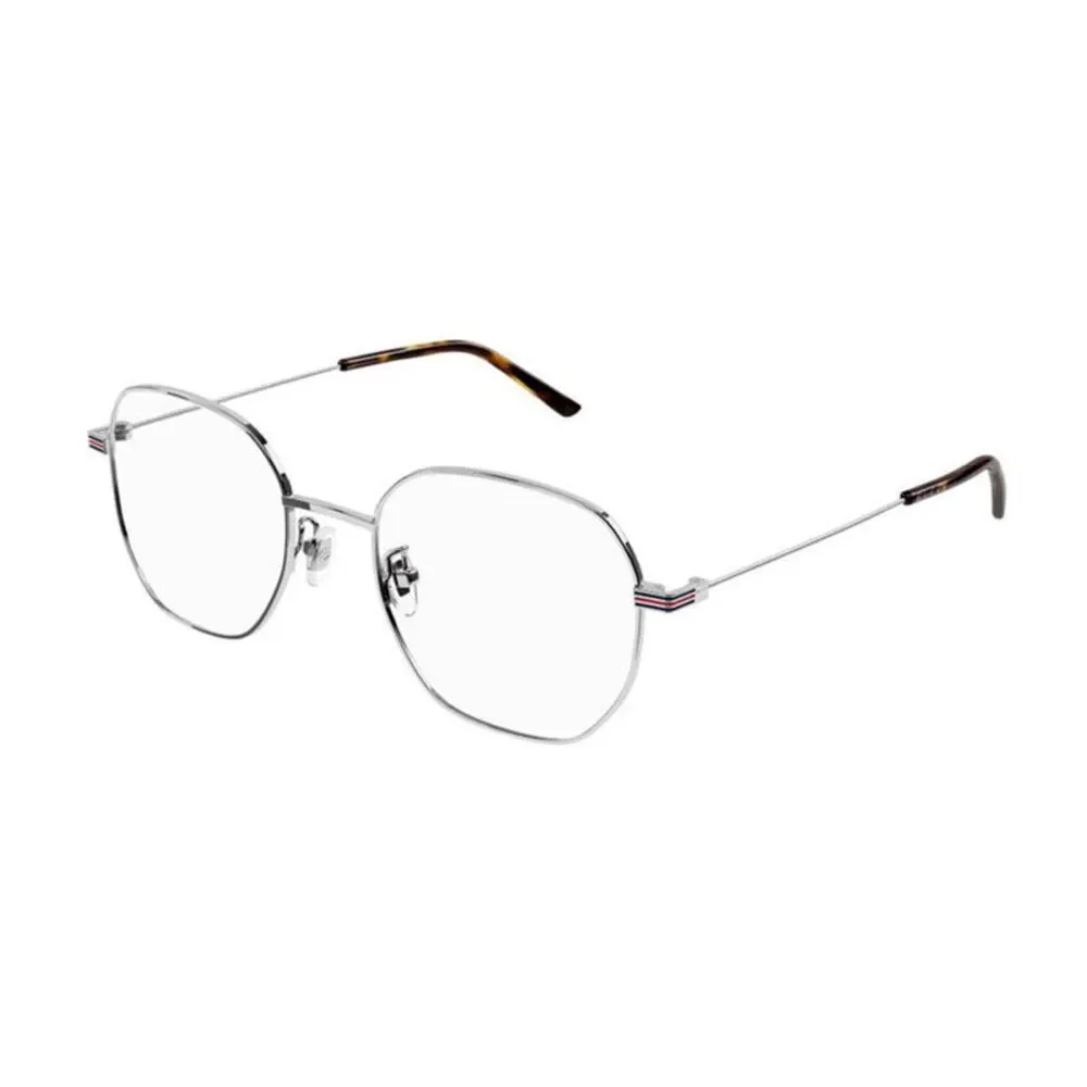 Gucci Eyeglasses Square Full Rim, Shiny Silver Frame and Clear Demo Lens Lens